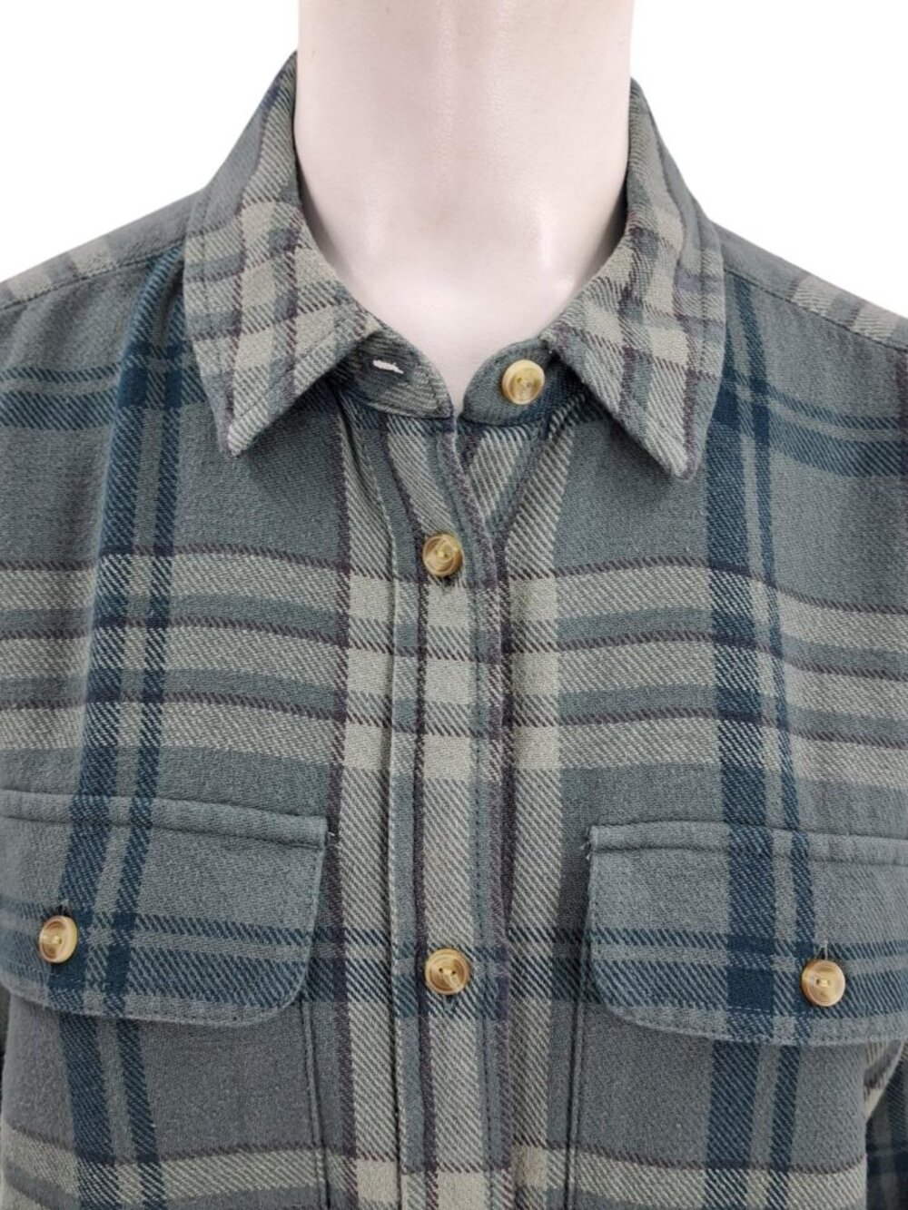 The Normal Brand Womens Plain Flannel Button Up Shirt Size XS Green Blue Pockets - Picture 2 of 12